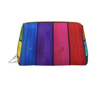 Rainbow Colored Wood Background Printed Small Makeup Bag Portable Leather Make up Bag Travel Zipper Cosmetic Bags Organizer for Women