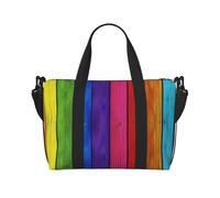 Rainbow Colored Wood Background Printed Travel Bag Duffle Bag for Men Women, Large Water Resistant Gym Bag Weekend Holdall Bag with Shoulder Strap