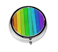 Rainbow Colored Wood Background This Small, Round, Three-Compartment Travel Pill Box is Perfect for Storing Daily medications, Vitamins, and on-The-go.