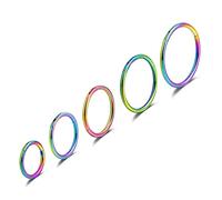 Rainbow Colorful 5pcs 20g Nose Rings Hoop G23 Titanium Hinged Segment Septum Rings Seamless Clicker Sleeper Daith Tragus Helix Cartilage Piercing Hoop Earrings 6mm/7mm/8mm/9mm/10mm