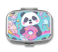 Rainbow Colorful Cute Panda Travel Pill Organizer 2 Compartments Pill Case Pill Box Containers for Purse Pocket
