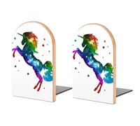Rainbow Colorful Unicorn Stars On White Book Shelf Holder, Bookends Book Stand for School Home Office Desks Library Books Movies DVDs Files Magazines S