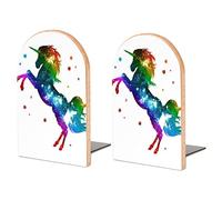 Rainbow Colorful Unicorn Stars On White Book Shelf Holder, Bookends Book Stand for School Home Office Desks Library Books Movies DVDs Files Magazines M
