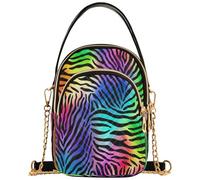 Rainbow Colorful Zebra Light Women's Shoulder Handbag Chain Strap Cell Phone Handbag Floral Print Zipper Designer Bowler Tote, 5.9" × 8.3" × 3.1", 5.91x3.15x8.27inches