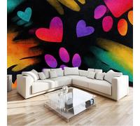 Rainbow Colors Cat Paw Prints Photo Mural - 350 x 256 cm Non-Woven Premium Fleece Wall Mural - High Definition Art Print Teen Bedroom Game Room Decoration Environmental Friendly Photo Wallpaper