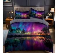 Rainbow Colors Duvet Cover Set natural landscape northern lights 3 Pcs Bedding Set with Quilt Cover 230x220 cm and 2 Pillowcases, Brushed Microfibre Ultra Soft Anti-Allergic Easy Care