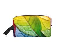 Rainbow Colors Gradient Leaf Print Travel Grooming Storage Bag, Reusable Makeup Storage Organizer, Bathroom Supplies