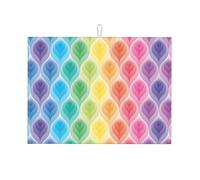 Rainbow Colors Gradient Leafprint Dish Drying Mat,Absorbent Kitchen Counter Dishes Rack Draining Board Mat for Kitchen,Non-Slip Table Mat,Placemat,18x24in