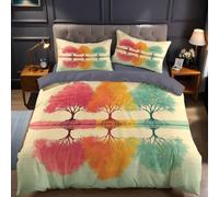 Rainbow Colors King Size Duvet Set Graffiti four seasons tree Bedding 230x220 cm Microfiber Quilt Cover with Zipper Closure and 2 Pillowcases Bedding Sets for Men Women Bedroom Decor