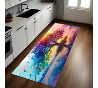 Rainbow Colors Kitchen Rug Doodle Tree of Life Non-Slip Runner Mat 50 x 150 cm Rubber Backed Washable Indoor/Outdoor Area Mat Country Decor