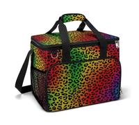 Rainbow Colors Leopard Print Camping Cooler Bags Insulated Beach Cooler Portable Leak Proof Camping Cooler with Shoulder Strap