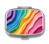 Rainbow Colors Liquid Aesthetic Pill Box 2 Compartment Portable Medicine Pill Case Travel Pill Organizer for Pocket Purse