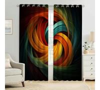 Rainbow Colors Living Room Blackout Curtains W 55" x L 110" Geometric lines Eyelet Drapes Thermal Insulated Noise Reducing Room Darkening 3D Print Panels Set of 2