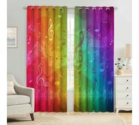Rainbow Colors Living Room Blackout Curtains W 55" x L 110" Music Notes Eyelet Drapes Thermal Insulated Noise Reducing Room Darkening 3D Print Panels Set of 2