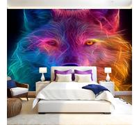Rainbow Colors Murals Photo Wallpaper Animal Wolf Non-Woven Premium Art Print Fleece Wall Mural Poster Picture Design Modern Boy Girl Bedroom Home Decor 350 x 256cm