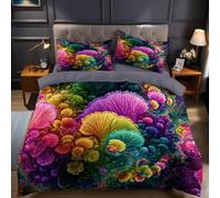 Rainbow Colors Single Duvet Cover Set Abstract coral reef Brushed Microfiber Bedding Set with Zipper Closure Printed Quilt Cover 135x200 cm with 1 Pillowcases for Kids Teens Adults