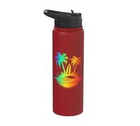Rainbow Colors Surfer Island with Plam Trees Surf Stainless Steel Insulated Water Bottle