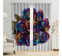 Rainbow Colors Thermal Insulated Blackout Drapes W 46" x L 90" Flowers Roses 3D Print Eyelet Curtains Noise Reducing Room Darkening Bedroom Living Room Kids Room Pack of 2