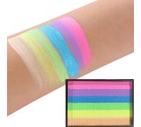 Rainbow Colour Block Face Paint Palette - 6 Bright Fluorescent Shades Including Orange, Yellow, Green, Blue, Purple and Pink, Water-Based, Skin-Safe, Easy to Apply and Wash Off for Stage, Cosplay,