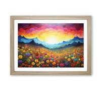 Rainbow Colour Field No.2 Framed Wall Art Print, Ready to Hang Picture for Living Room Bedroom Home Office, Oak A2 (66 x 48 cm)