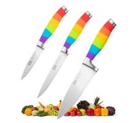 Rainbow Coloured 3pc Knife Set - Paring, Santoku and All Purpose Utility Knife. Bring a Pop of Colour to Your Kitchen With These Knives as a Starter Set. Perfect for Slicing, Dicing and Chopping.