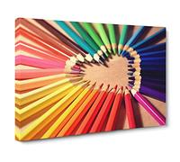 Rainbow Coloured Crayon Pencils No.1 Modern Canvas Wall Art Print Ready to Hang, Framed Picture for Living Room Bedroom Home Office Décor, 20x14 Inch (50x35 cm)