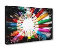Rainbow Coloured Crayon Pencils No.2 Modern CB Canvas Print | Gallery Wrapped 30mm Frame Wall Art | 20x14 inches | Ready to Hang | Modern Rainbow Picture | Living Room Bedroom Lounge Office