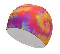 Rainbow Coloured Hand Painted Tie Dye Swim Cap for Womens and Mens High Elasticity Non-Slip Swimming Cap Fit Long/Short Hair