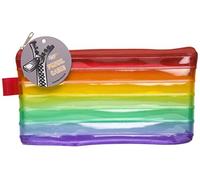 Rainbow Coloured Striped Flat Pencil Case Transparent Plastic Red Zip (School)
