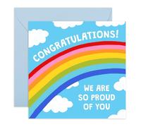Rainbow Congratulations Card - 'Proud of You' - Colourful Arc with Clouds - Encouragement Greeting for Son, Daughter, Student, Friend, Colleague, Graduates - Includes Fun Stickers