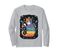 Rainbow Cosmic Cat with Moons and Crystals Long Sleeve T-Shirt
