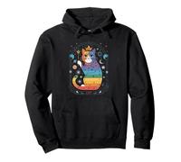Rainbow Cosmic Cat with Moons and Crystals Pullover Hoodie