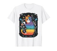Rainbow Cosmic Cat with Moons and Crystals T-Shirt