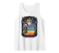 Rainbow Cosmic Cat with Moons and Crystals Tank Top