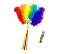 Rainbow Costume Accessory Set with Plume Hair Clip and Disc Earring, Decorative Stone Accent and Ribbon Tails for Stage and Party Styling Rainbow Plume Hair Clip Costume Accessory Disc Hook Earring