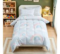 Rainbow Coverless Duvet Super King Size 10.5 Tog, Reversible Patterned, Kids Light Blue Quilt & 2 Pillow Case for Bedroom Decor, Soft Microfibre Summer Comforter Washable #c429
