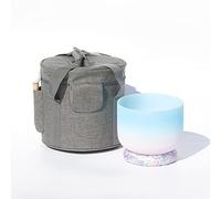 Rainbow Crystal Singing Bowl C/D/E/F/G/A/B Note With Heavy Duty Carrying Case+Rubber Mallet+Silk Brocade Cushion Gift For Yoga Meditation Therapy,Blue,G Note,432 Hz 8 Inch