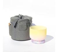 Rainbow Crystal Singing Bowl C/D/E/F/G/A/B Note With Heavy Duty Carrying Case+Rubber Mallet+Silk Brocade Cushion Gift For Yoga Meditation Therapy,Yellow,E Note,440 Hz 10 Inch