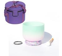 Rainbow Crystal Singing Bowl C/D/E/F/G/A/B Note With Heavy Duty Carrying Case+Rubber Mallet+Silk Brocade Cushion Gift For Yoga Meditation Therapy,Green,F Note,440 Hz 12Inch