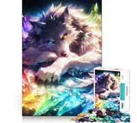 Rainbow Crystal Wolf 1000 Piece Jigsaw Puzzles for Adults Jigsaw Mind Play Home Pastime Clean Edge Lovely Present (38x26cm)