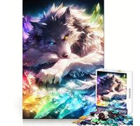 Rainbow Crystal Wolf 1000 Piece Jigsaw Puzzles for Adults Jigsaw Mind Play Home Pastime Clean Edge Lovely Present (38x26cm)