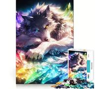 Rainbow Crystal Wolf Hard Jigsaw Puzzle for Adults 1000 Pieces Mind Challenge Toy Gentle Leisure Precise Cut Memorable Gift (38x52cm)