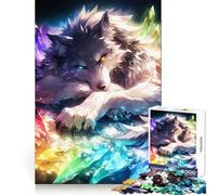Rainbow Crystal Wolf Hard Jigsaw Puzzle for Adults 1000 Pieces Mind Challenge Toy Gentle Leisure Precise Cut Memorable Gift (38x52cm)
