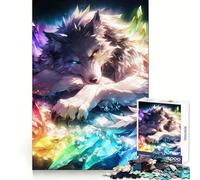 Rainbow Crystal Wolf Jigsaw Puzzle 1000 Piece for Adults Mind Game Toy Peaceful Fun Neat Cut Art Collection Piece (50x75cm)