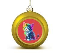 Rainbow Cute Cat Christmas Balls for Tree Decoration PC Baubles Hanging Ornaments Festive Decor 2PCS