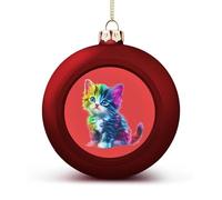 Rainbow Cute Cat Christmas Balls for Tree Decoration PC Baubles Hanging Ornaments Festive Decor 2PCS