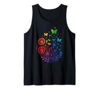 Rainbow Cute Dandelion Spring Wildflower Butterfly Line Art Tank Top