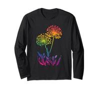 Rainbow Cute Dandelion Spring Wildflower Minimalist Line Art Long Sleeve T-Shirt