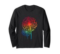 Rainbow Cute Dandelion Spring Wildflower Minimalist Line Art Long Sleeve T-Shirt