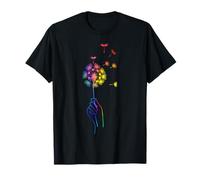 Rainbow Cute Dandelion Spring Wildflower Minimalist Line Art T-Shirt